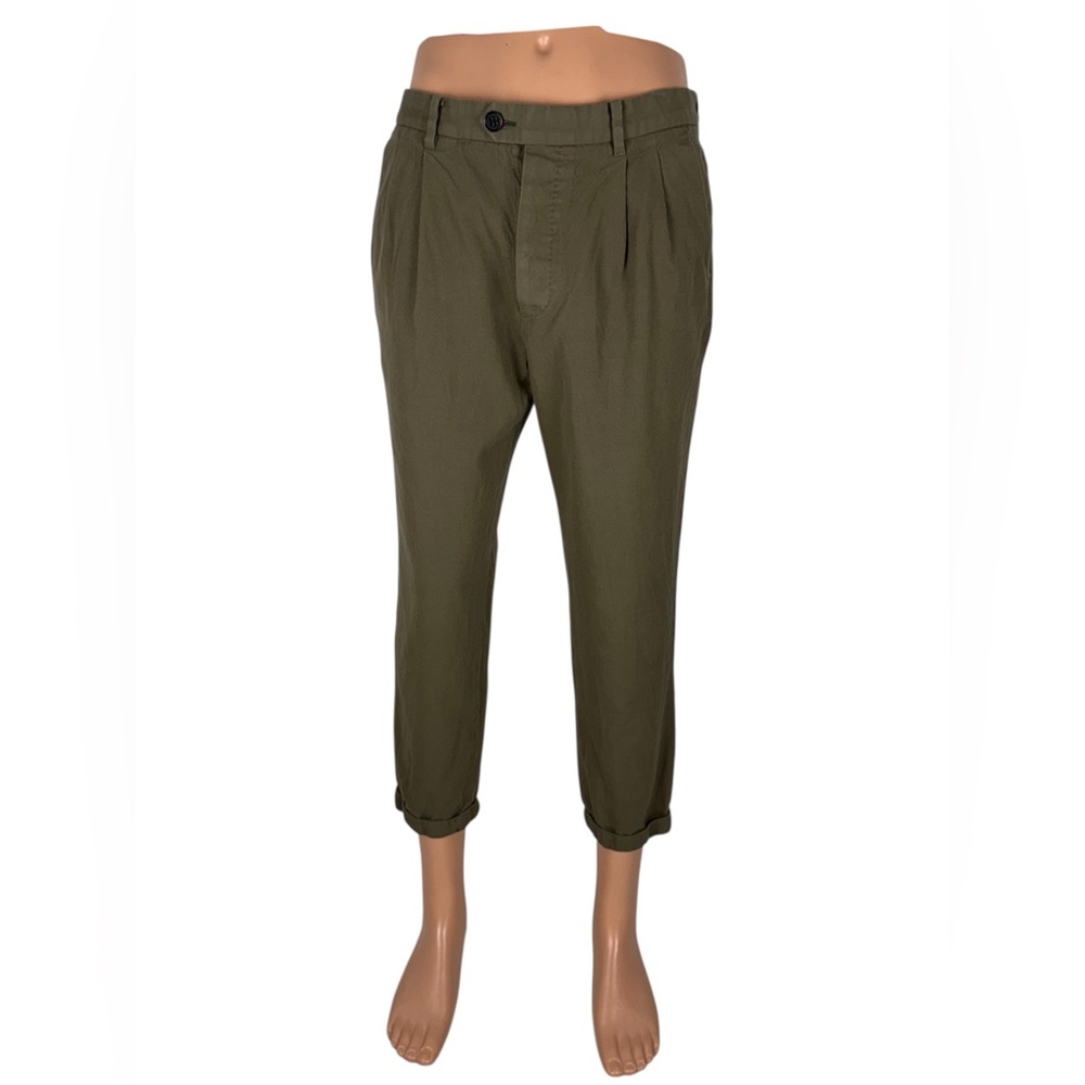Allsaints Mens 32 X 25 Pants Tallis Pleated Cropped Trouser Green Cotton Wool - Picture 2 of 13